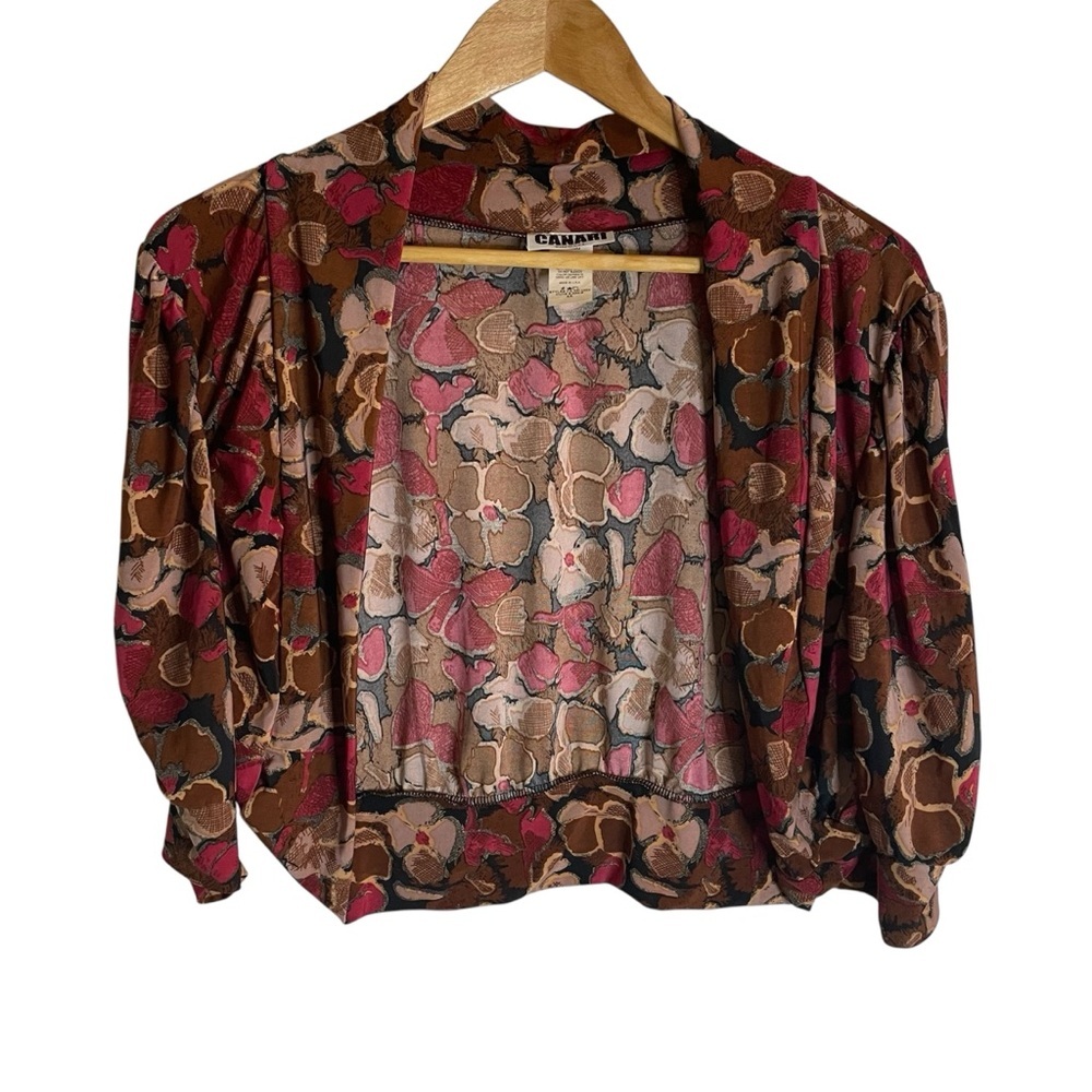 Canari Pink and Brown Floral Top Size 3X shrug cottagecore Vintage RARE USA